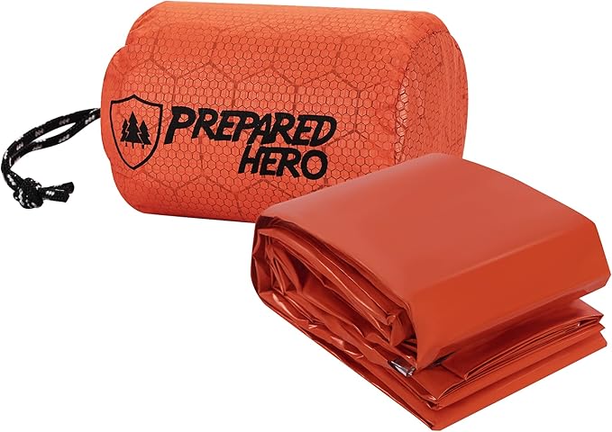 Prepared Hero Survival Bag - Emergency Sleeping Bag Thermal Bivy Sack for Camping Hiking Outdoor. Lightweight Portable Survival Shelter