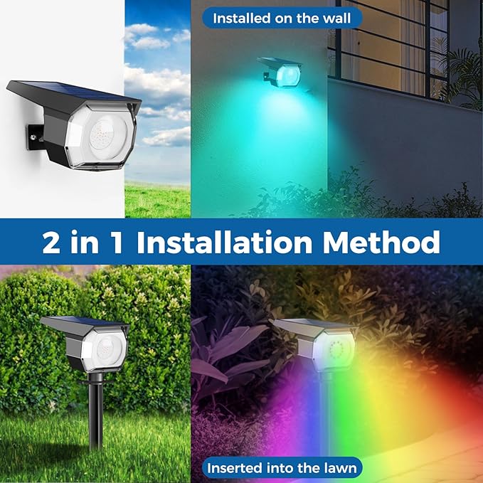 Peasur 6 Pack Solar Spot Lights Outdoor Color Changing 7 Modes Halloween RGB Solar Powered Waterproof Spotlight Landscape Lighting for Outside Yard Garden Pathway