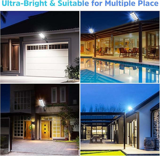 4 Pack Solar Street Lights Outdoor Waterproof 6500K 20000LM Wide Angle Solar Powered Flood Light with Motion Sensor &amp Remote ControlDusk to Dawn Commercial Solar Outdoor Light for Parking Lot