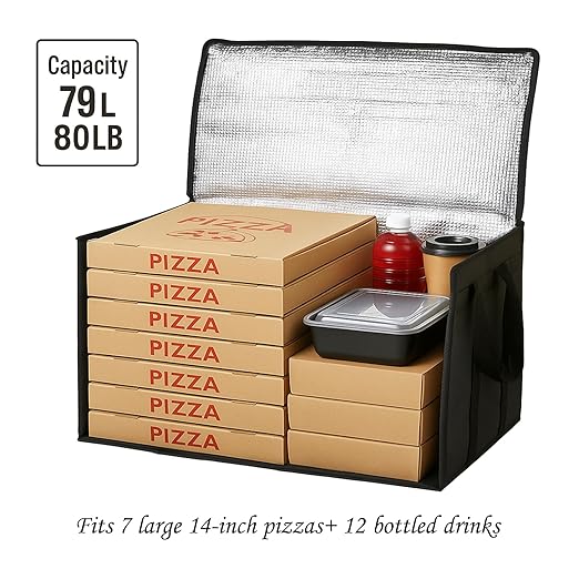 Bodaon Large 10-Pack Insulated Food Delivery Bag With Hard Bottom XXXL Catering/Pizza Cooler Bags Rideshare Delivery Bag Thermal Cold/Hot Styrofoam Carrier for Travel/Shopping/Car