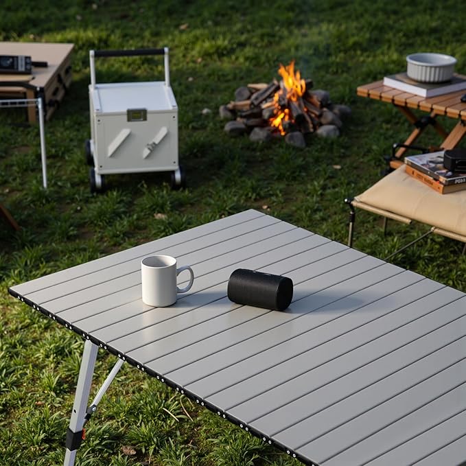 Athena Collection Foldable Camping Table 47 Aluminum Outdoor Folding Camp Table with Mesh Layer Telescopic Legs and Carry Bag Lightweight and Portable for Outdoor Camping Picnic Grilling Silver