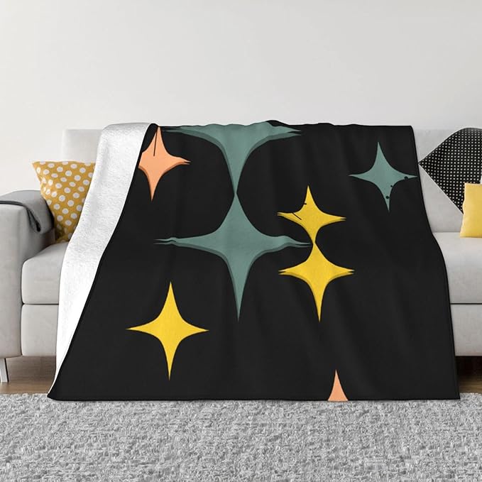 80X60 Mid Century Modern Eames Atomic Starbursts Lightweight Flannel Blanket - Soft and Breathable Polyester Suitable for Travel Camping and Home Decoration