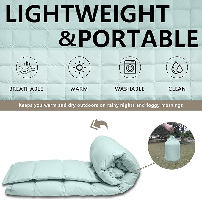 zzlamb Puffy Down Camping Blanket Water-Repellent Down Throw Travel Blanket Portable for Outdoor Light Warm Quilt for Couch Plane Car Theater Stadium Picnic RV Backpacking Hammock