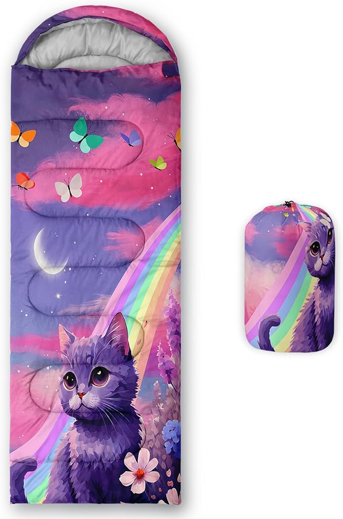 HOSIMA Mermaid Tail Kids Sleeping Bags for Camping Hiking TravelPurple Fish Scale Backpacking Sleeping Bag Sleep Away Camp Stuff for Girls4 Seasons Lightweight Sleeping Bags for Adults.