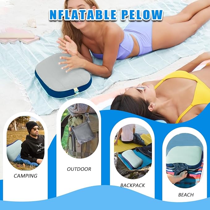 Couleurs Beach Pillow Inflatable Camping Pillow Pool Pillow Removable Pillowcase Ultralight Neck and Waist Support Suitable for Camping Hiking Backpacking (with Ice Pack-Grey)