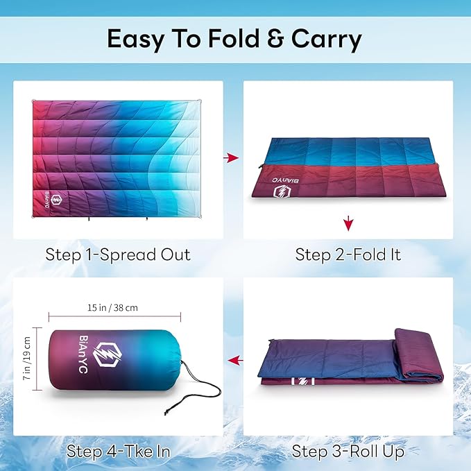 Outdoor Puffy Camping Blanket Lightweight Packable Down Alternative Printed Camp Large Ultra Warm Hammock Top Quilt Waterproof Blanket with Ground Sheet for Traveling Picnic Beach