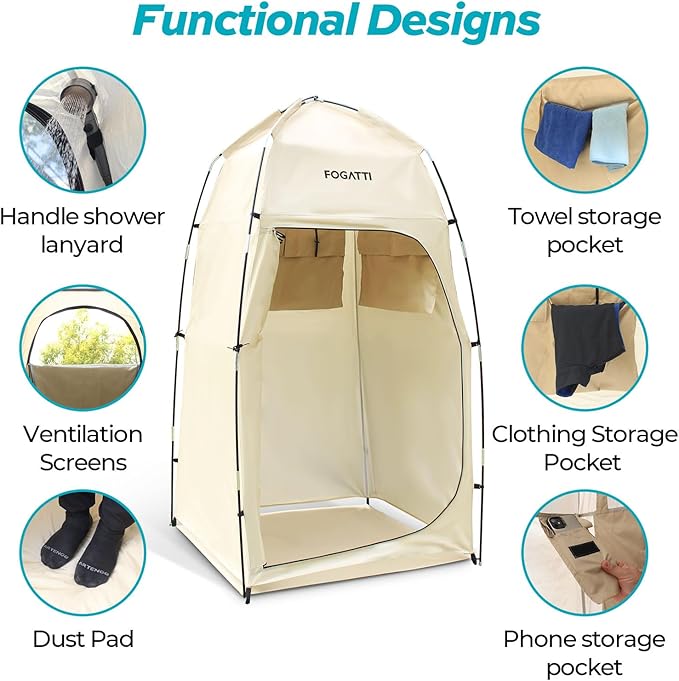 FOGATTI Portable Camping Shower Tent with Floor 6.9 FT Extra Tall Shelter with 3 Internal Pockets and Carry Bag Outdoor Privacy Tent for Shower Changing Dressing Wind-Proof Oversize Easy Set Up