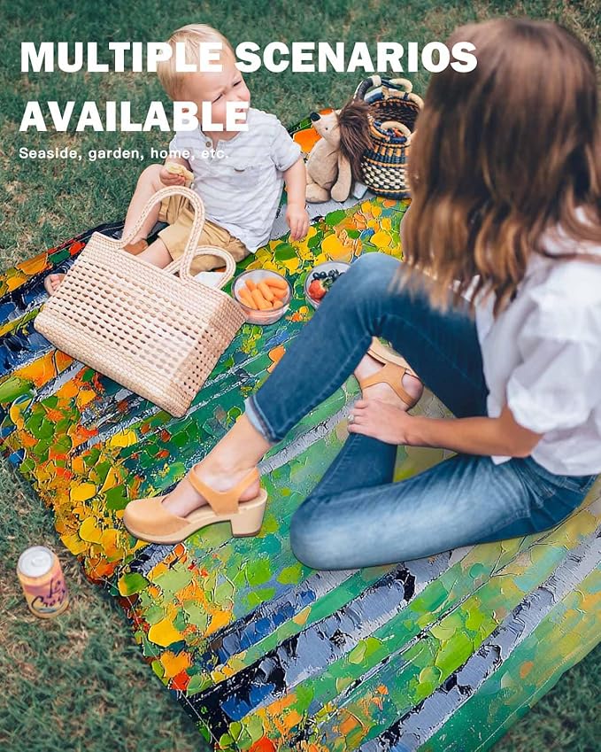 Modern Summer Plant Beach Blanket Waterproof Sandproof Country Oil Painting Birch Beach Mat Quick Drying Outdoor Picnic Mat 118 x 108 for 1-8 Adults Essentials for Travel Camping Hiking