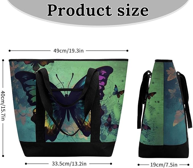 Insulated Shopping BagLarge Reusable Cooler Bags Artistic Butterfly Printed Foldable Shopping BagTravel Waterproof Shoulder Bag