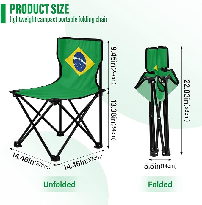 DOMIKING Brazilan Flag Kids' Portable Camping Chairs for Outdoor Beach Chair with Carry Bag Folding Chair for Events Garden Beach