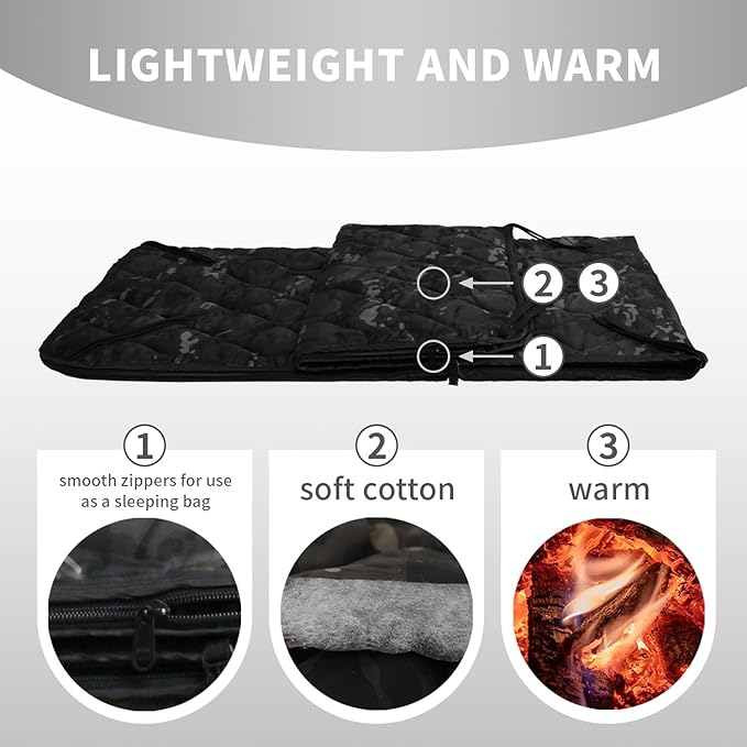 WINWAY Outdoor Down Camping Blanket Military Camping Sleeping Bag with ZipperPackable Waterproof Lightweight Poncho Liner for HikingTravel Stadium