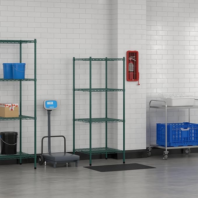 Commercial NSF Listed Green Epoxy Stationary Wire Shelving Kit 24 x 24 x 64 with 4 Shelves Perfect for Warehouse Walk-in Refrigerator Freezer Grocery Store Restaurant Dishroom