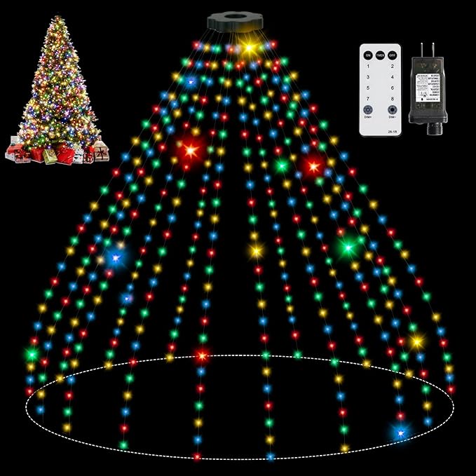 Christmas Tree Lights - 400 LED 8.2Ft x 16 Line String Lights with Timer Memory Function 8 Modes for Indoor/Outdoor Wedding Party Decoration (Multicolor)