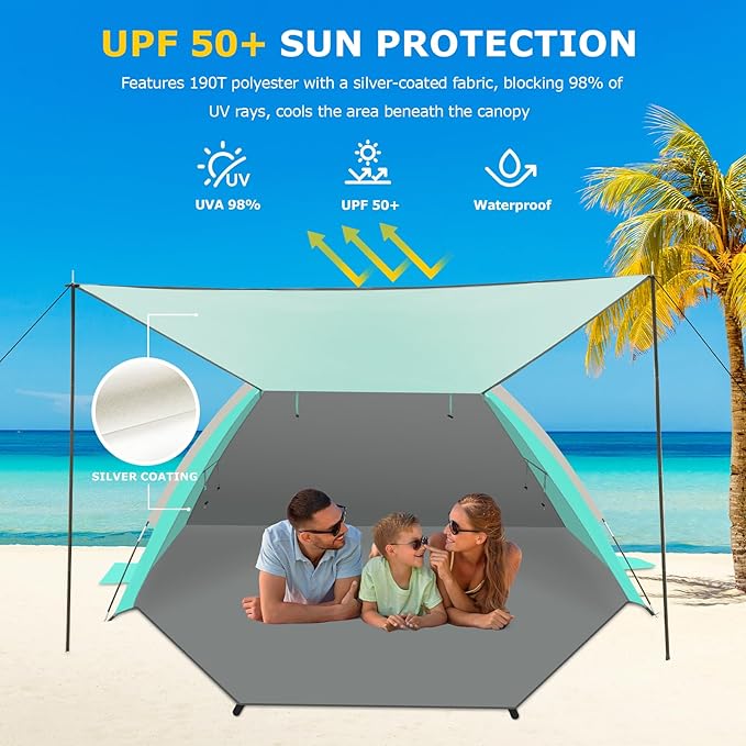 Gorich Beach Tent with Canopy - Easy Setup 3-4/5-6/7-8 Person Portable Sun Shelter UPF 50+ UV Protection Sun Shade Lightweight &amp Compact Beach Cabana for Family Travel