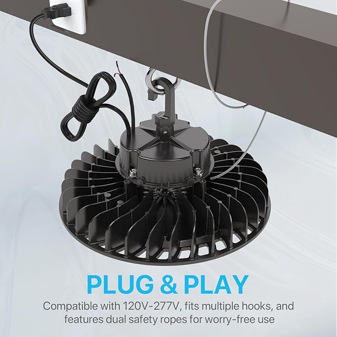 HYPERLITE UFO Led High Bay Light 150W 21750lm 5000K 1-10V Dimmable High Bay Led Lights UL Listed US Hook 5' Cable Led High Bay Lights Alternative to 650W MH/HPS for Gym Factory Warehouse