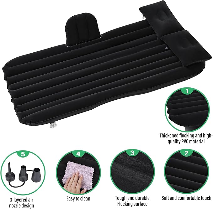 NovelBee Inflatable Car Air Mattress with Round Air Foot Piers Inflatable Camping Air Mattress Portable Camping Travel Sleeping Bed for Car SUV Truck