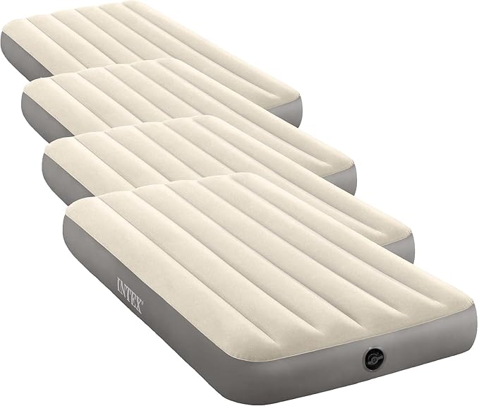 Intex 64101E Dura-Beam Standard Single-High Air Mattress: Fiber-Tech – Twin Size – 10in Bed Height-– 300lb Weight Capacity-– Pump Sold Separately(Pack of 4)