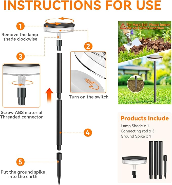 LETMY Solar Pathway Lights Outdoor 6 Pack 2X Brighter Solar Lights Outdoor Waterproof Taller Pathway Light with Larger Panel Auto On/Off Up to 12Hrs Driveway Light for Yard Outside Patio Path Lawn