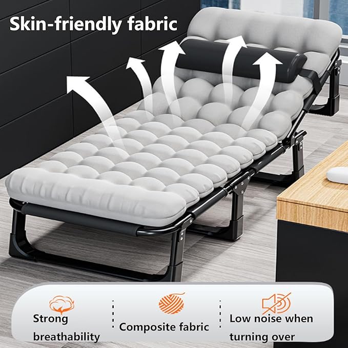 Folding Bed with Mattress - Portable Camping Cot for Adults 4 Adjustable Positions for Indoor/Outdoor Use Ideal for Guest Beds and Beach Vacations (190 * 75 * 28cm)
