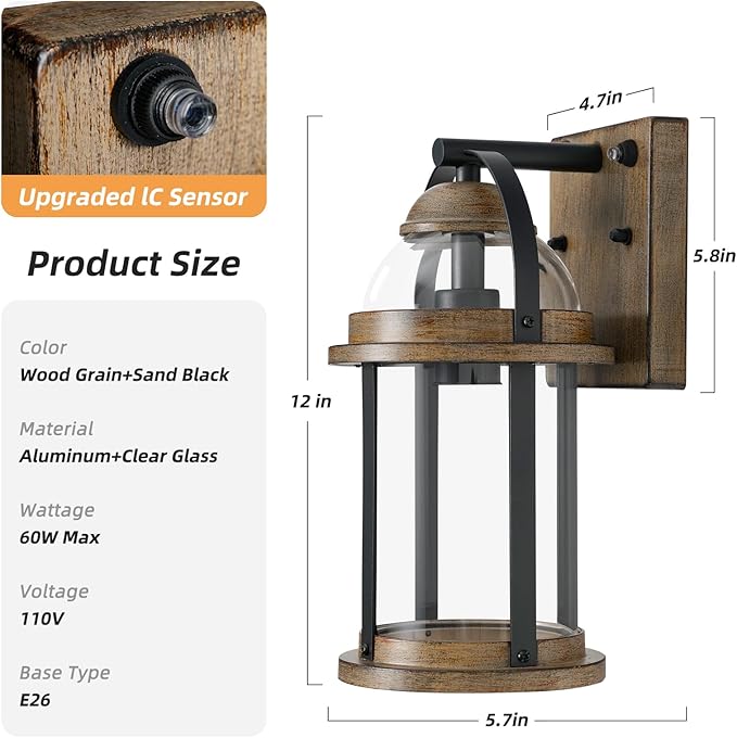 OKELI Dusk to Dawn Outdoor Wall Lights Waterproof Lighting Fixtures Rustic Farmhouse Wall Lanterns with Clear Glass Shades Anti-Rust Outside Lights for Garage Patio Porch(Brown 1 Pack)