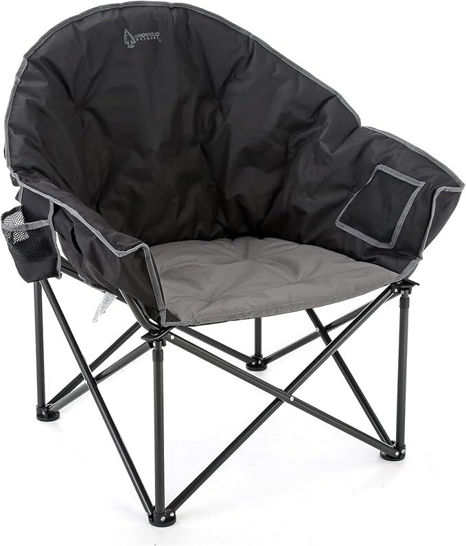 ARROWHEAD OUTDOOR Oversized Heavy-Duty Club Folding Camping Chair with Pocket Cup Holder Portable Padded Moon Round Saucer Supports 330lbs Carrying Bag