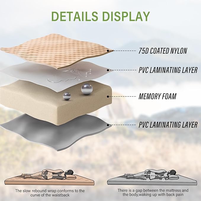 SUV Air Mattress Car Bed Camping Inflatable Car Camping Pad with Air Pump Ultrathick Memory Foam Camping Mattress 9.0 R-Value Insulated Sleeping Pad 2 Person Camp Mat for Hiking and Backpacking