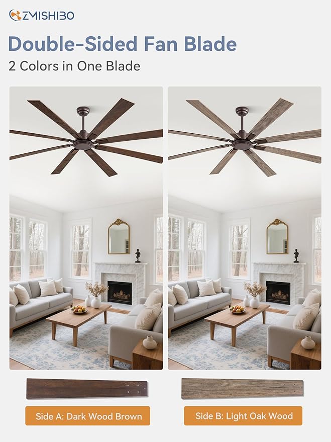 ZMISHIBO 80 Inch Ceiling Fan No Light with Remote Control 8 Blades Quiet DC Reversible Motor 6-Speed Timer Oil Rubbed Bronze Finish Indoor Outdoor Ceiling Fans for Patios Living Room Garage