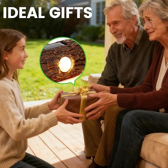 Solar Garden Lights Outdoor 2 Pack Decorative Rustic Tree Stump Pathway Lights Warm White Auto On/Off IP65 Waterproof Lights for Yard Patio Lawn Flower Bed Steps Garden Decor Gifts