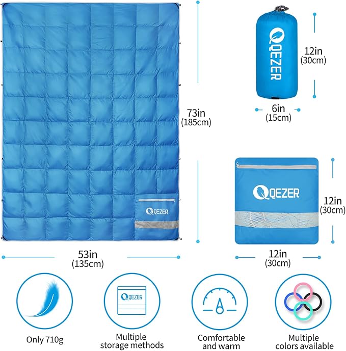 Down Camping Blanket Packable600+Fill PowerMulti-Purpose Warm Camping Quilt for Outdoor Camping Backpacking and Hiking 73x53 inches.