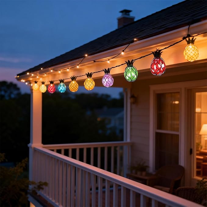 Vigdur Pineapple String Lights - Outdoor Patio Lights Plug in with 10 Pineapple Bulbs Connectable Indoor String Light for Bedroom Bistro Tiki Decor(10FT