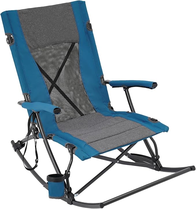 Folding Rocking Camping Chair with Foot Rest Portable Rocker Chair for Patio Lawn and Outdoors Heavy Duty Foldable Outdoor Chair for Adults Supports 330lbs