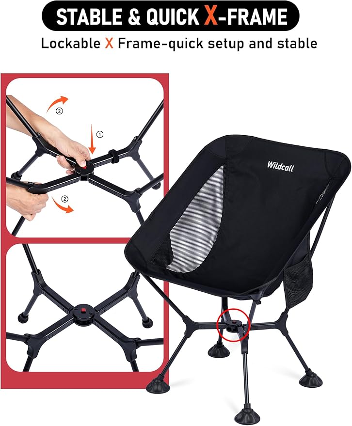 WildCall Ultralight Compact Camping Chair Quick Setup Frame Beach Chair with Anti-Sink Large Feet