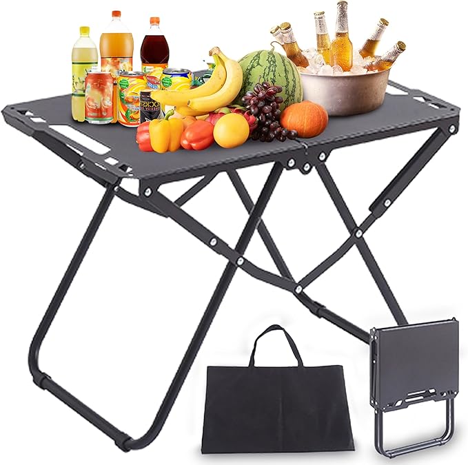 Metal Portable Tactical Camping Table Foldable Lightweight Small Table with Storage Bag Durable Carbon Steel Outdoor Picnic Table Perfect for Fishing Hiking and BBQ