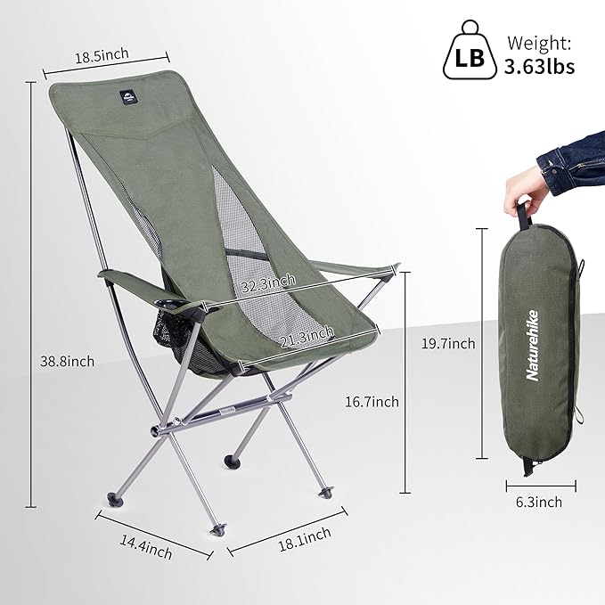 Naturehike YL06 Plus Camping Chair Ultralight Portable Camp Chair with Storage Bag Compact Folding Beach Chair for Backpacking Hiking Fishing Picnic