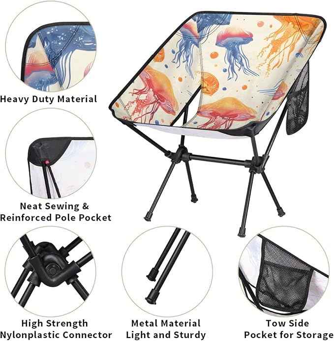 Honeybaby Folding Camping Chair Jellyfish Sea Camping Chairs Lightweight Portable Chair Outdoor Foldable Chairs for Camping Travel Picnic Beach Hiking