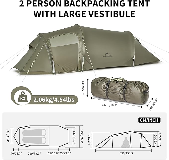 Naturehike Opalus 4 Season Camping Tent Waterproof 2-3 Person Backpacking Tent Double Layer Tunnel Winter Tents for Camping