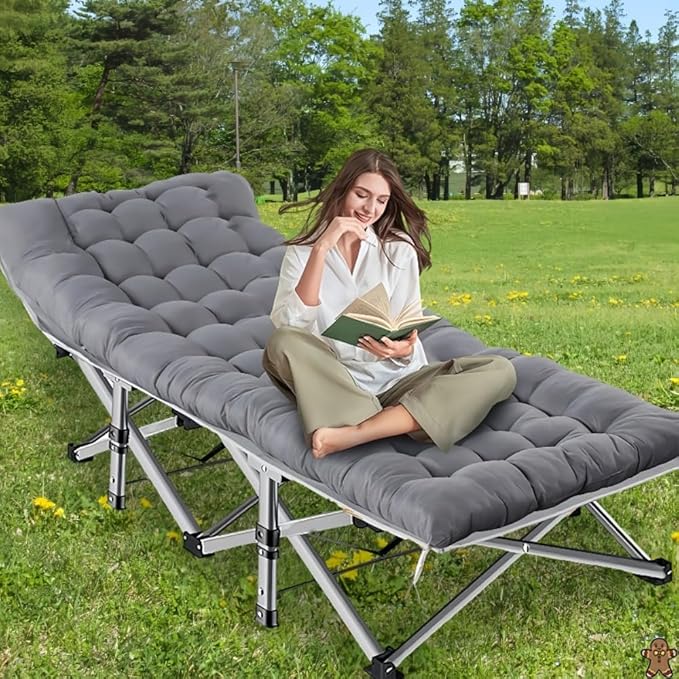 560-760 pounds Portable Folding Camping Bed (with Mattress) - Can be Used as a Recliner - Breathable Fabric Thick Steel Frame (Gray660 lbs)