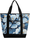 Insulated Shopping BagLarge Reusable Cooler Bags Blue Hibiscus Flower Printed Foldable Shopping BagTravel Waterproof Shoulder Bag