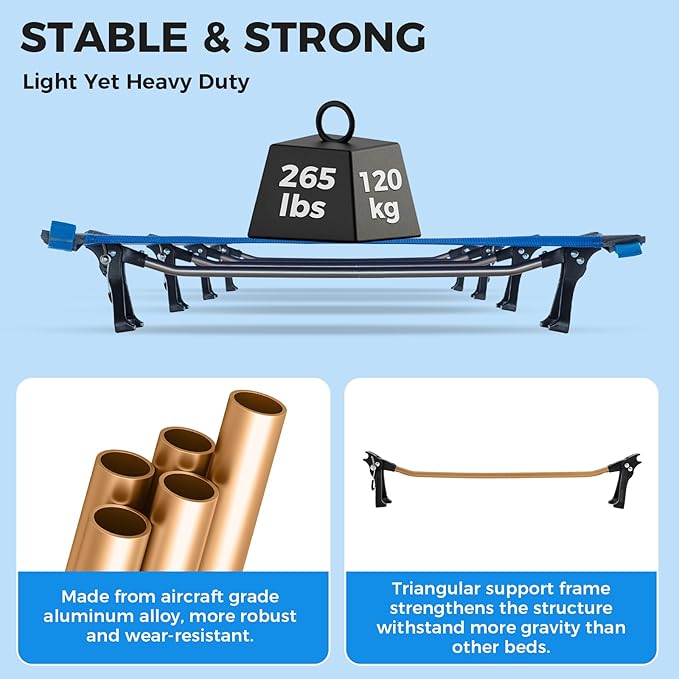 KingCamp Ultralight Camping Cot Portable Folding Tent Camping Cot 265 Lbs Heavy Duty Sleeping Cot with Pillow for Adults Outdoor Backpacking Travel Hiking Blue
