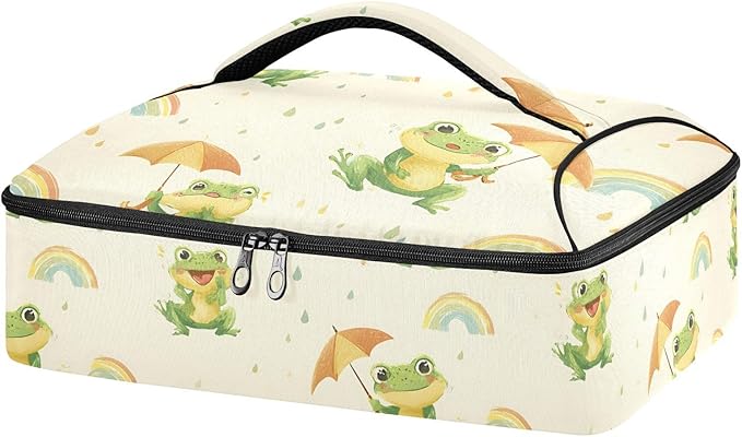 Casserole Carrier Adorable Frogs Holding UmbrellasInsulated Casserole Carrier for Hot or Cold Food Thermal Lunch Tote for Potluck Parties Picnic Beach Fits 9 x 13 Inches Baking Dish