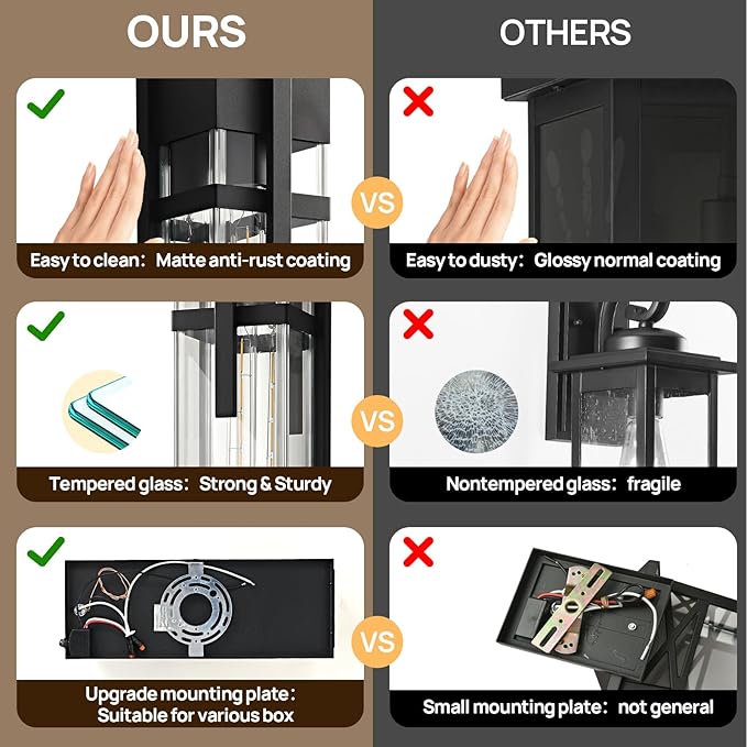 Dusk to Dawn Outdoor Wall Light Waterproof Exterior Lighting Fixtures Black Outdoor Sconces Lights with Tempered Glass 15''H Outside Lantern for Porch Patio Garage2-PackBulb Included