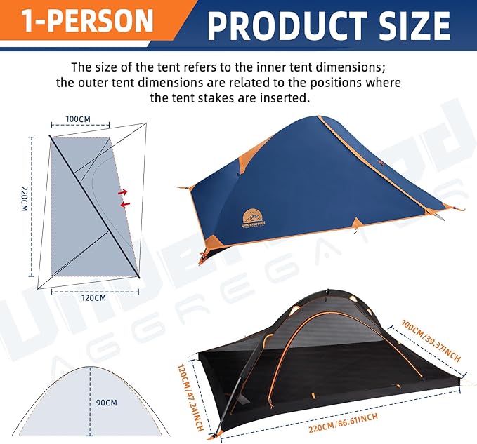 1 Person Backpacking Tent for Camping - Ultralight Waterproof Outdoor One Person Tent Windproof Rainproof Compact Single Pole Shelter for Camping Hiking Hunting Travel by Underwood Aggregator