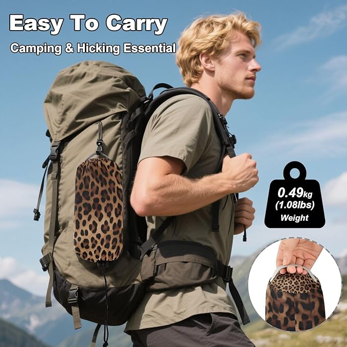 Leopard Print Camping Hammock 330 lbs with 2 Tree Straps Carry Bag Single Portable Hammock for Outdoor/Indoor Hiking Beach Backpacking Travel