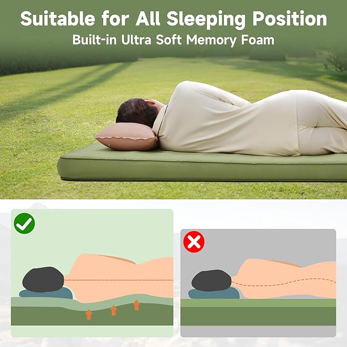 OUTSKIRT Camping Mattress Self Inflating Sleeping Pad with Pump Sack Foam Camping Pad for Sleeping 4” Thickness Sleeping Mat for Camp/Travel/Car/Tent 4 Season Camp Air Mattress