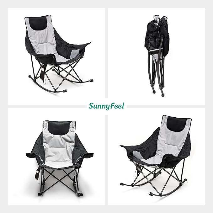 SUNNYFEEL Heated Rocking Camping Chair | Fully Padded Patio Chairs | Heating Camp Rocker Chairs for Outdoor Sports with Back and Seat Heating | Heated Folding Chair for Adults Heavy Duty 500lbs