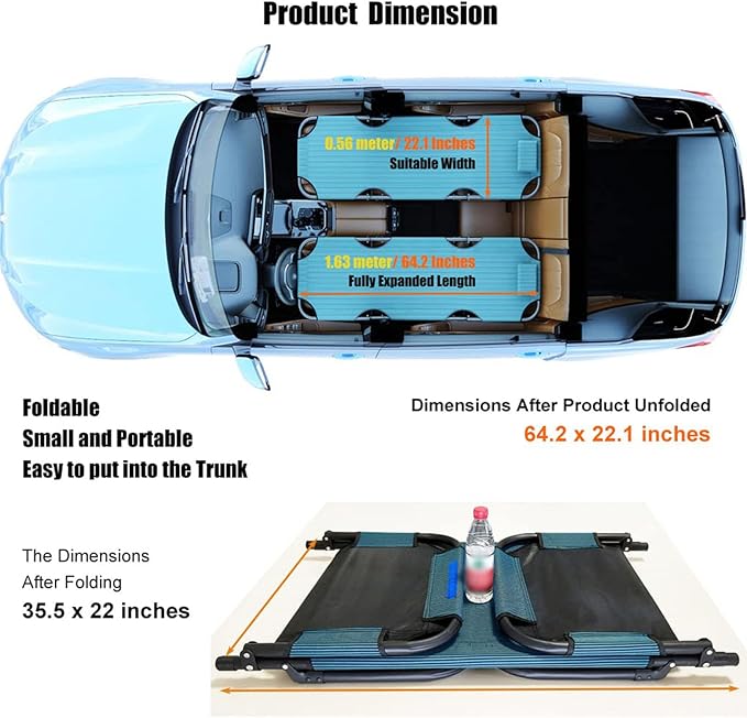 Car Travel Bed Universal Non-Inflatable Car Travel Bed for Rear Seat – Folding Cushion for Co-Pilot Office and Outdoor Camping Use