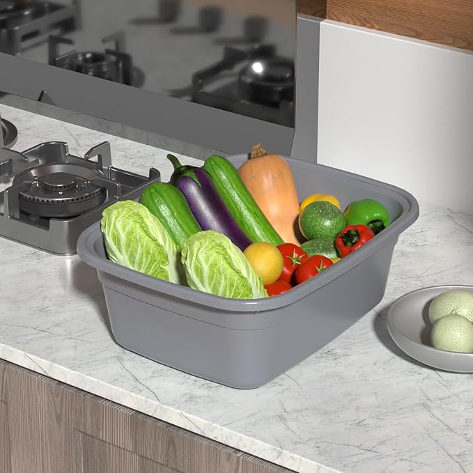 14 Quart Plastic Wash Tub Rectangular Dishpan Basin for Washing Dishes 4 Packs Grey