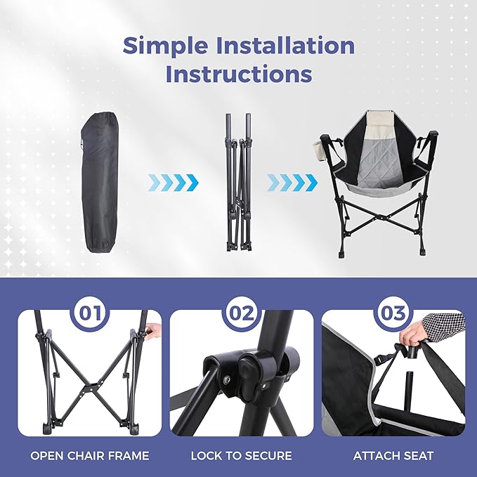 Hammock Camping Chair with Adjustable Backrest Portable Folding Rocking Camping Chair with Ergonomic Seat &amp Padded Headrest Ideal for Camping Travel Tailgating Black &amp Beige 2 Pack