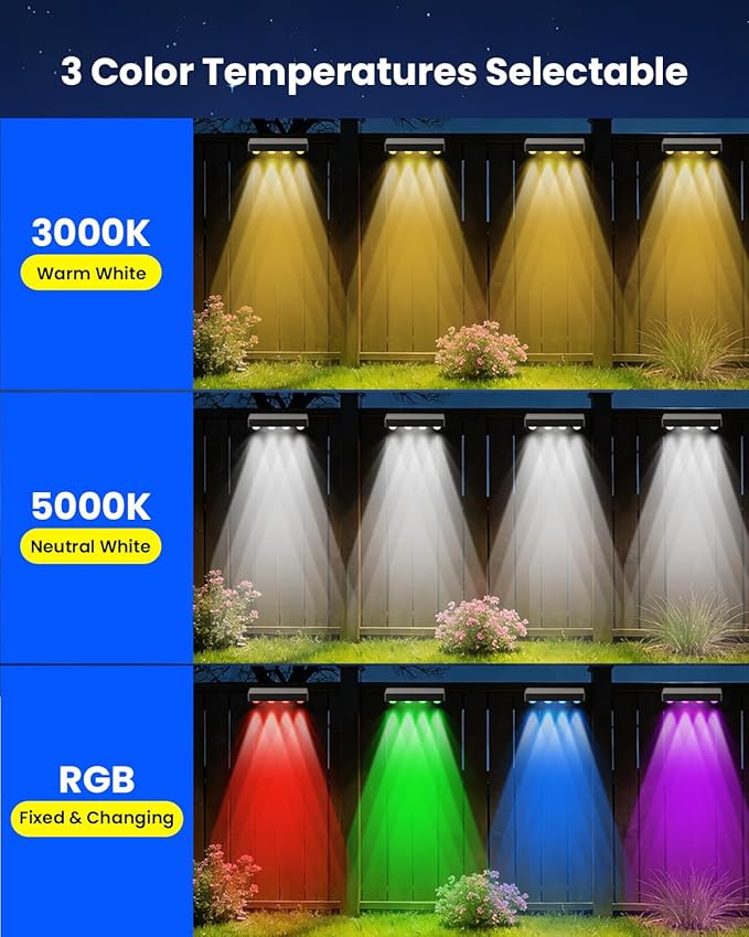 Solar Fence Lights Outdoor Waterproof: CIYOYO 12 Pack IP65 Waterproof Fence Solar Lights 3000/5000K/RGB 3 Mode Solar Powered Wall Lighting Decor for Backyard Railing Step Patio Housewarming Gifts