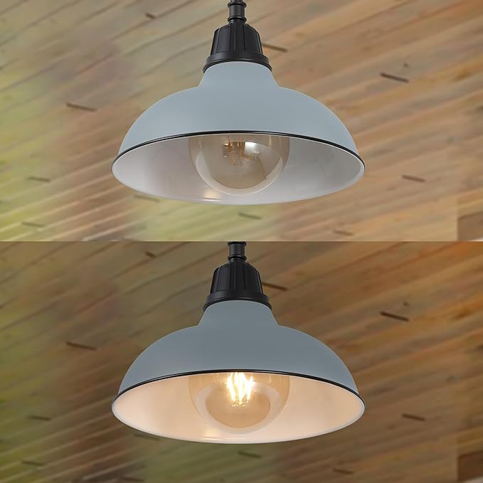 JONATHAN Y 12.25 Matte Silver 1-Light Blue Farmhouse Indoor/Outdoor LED Pendant Iron Hanging Light and Black Metal Shade Rustic Ceiling Lamp for Kitchen Island LED Bulb Included (JYL7611K)